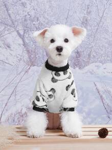 PETSIN Panda Print Plush Pet Sweatshirt - Black and White - View 3