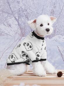 PETSIN Panda Print Plush Pet Sweatshirt - Black and White - View 4