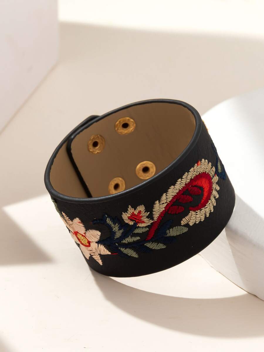 花卉刺繡手環 - 黑色 - 查看 1