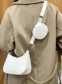 Litchi Embossed Crossbody Bag With Coin Case - White - View 2