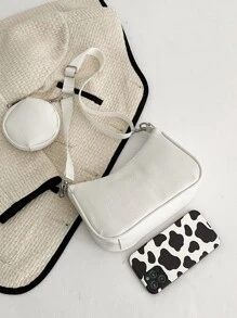 Litchi Embossed Crossbody Bag With Coin Case - White - View 6