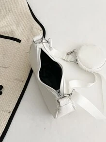 Litchi Embossed Crossbody Bag With Coin Case - White - View 4