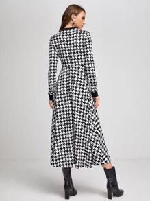 Mulvari 千鳥格印花高腰連衣裙 - 黑與白 - 查看 2
