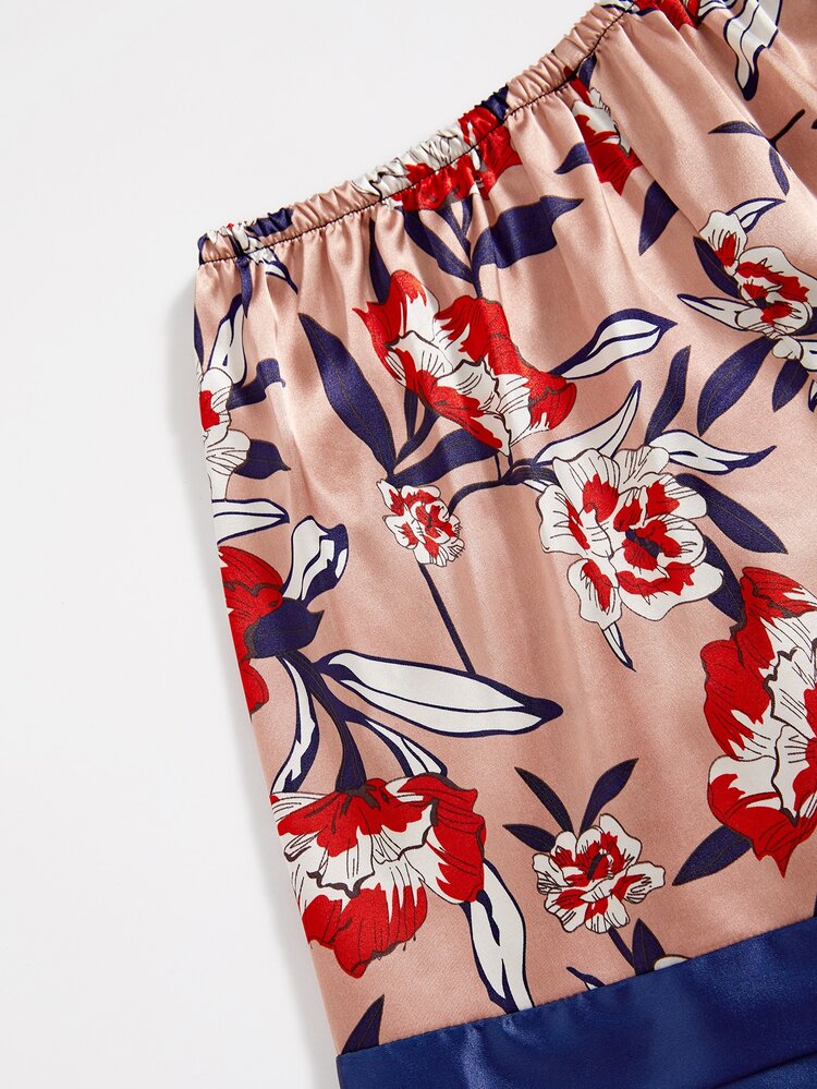 5入組印花腰帶緞面睡袍和吊帶上衣和睡裙和褲子和短褲 - 彩色 - 查看 6