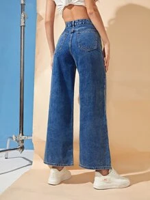 SHEIN High Waist Wide Leg Jeans - Medium Wash - View 2