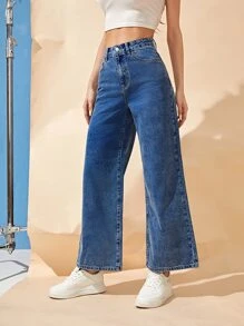 SHEIN High Waist Wide Leg Jeans - Medium Wash - View 3