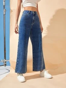 SHEIN High Waist Wide Leg Jeans - Medium Wash - View 4