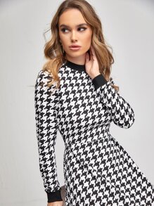 Mulvari 千鳥格印花高腰連衣裙 - 黑與白 - 查看 4