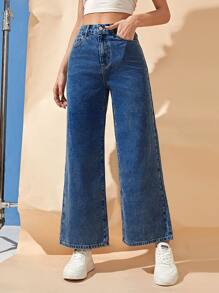 SHEIN High Waist Wide Leg Jeans - Medium Wash - View 5
