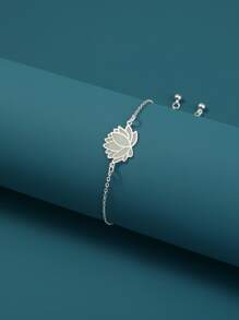 Pulsera brillante en oscuro con diseño de flor - Plateado - Ver 4