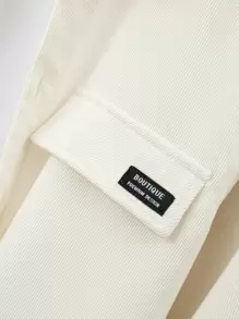 Manfinity Homme Áo sơ mi Nam Đắp vá Nút phía trước Túi giả Lá thư Giải trí - Màu be - Xem 4