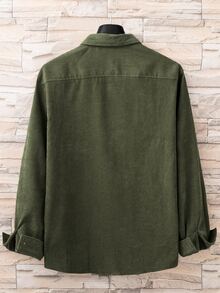 Manfinity Hypemode Áo sơ mi Nam Đắp vá Nút phía trước Túi giả Lá thư Giải trí - xanh quân đội - Xem 2