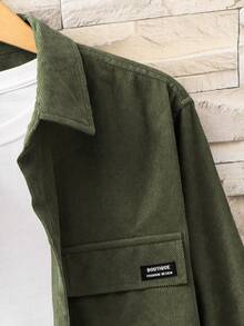 Manfinity Hypemode Áo sơ mi Nam Đắp vá Nút phía trước Túi giả Lá thư Giải trí - xanh quân đội - Xem 4