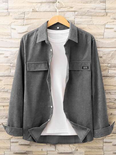 قميص من الكوردوروي مزين بتفاصيل حرفية بدون تي شيرت، للخريف والشتاء