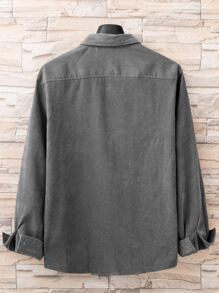 Manfinity Homme Áo sơ mi nhung kẻ họa tiết chữ vá cho nam không có áo phông, dành cho mùa thu đông, áo dài tay - Xám - Xem 2