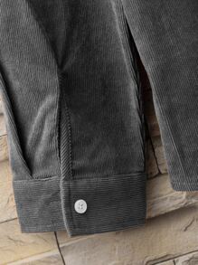 Manfinity Homme Áo sơ mi nhung kẻ họa tiết chữ vá cho nam không có áo phông, dành cho mùa thu đông, áo dài tay - Xám - Xem 3