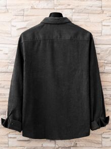 Manfinity Hypemode Men Letter Patched Detail Corduroy Shirt Without Tee - Black - View 2
