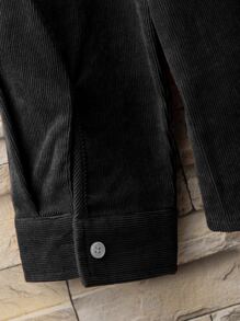 Manfinity Hypemode Men Letter Patched Detail Corduroy Shirt Without Tee - Black - View 3
