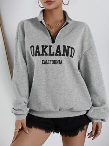 SHEIN EZwear Áo nỉ Đồ họa Chữ cái Thả vai - Xám - Xem 1