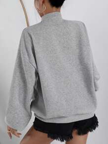 SHEIN EZwear Áo nỉ Đồ họa Chữ cái Thả vai - Xám - Xem 2
