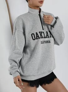 SHEIN EZwear Áo nỉ Đồ họa Chữ cái Thả vai - Xám - Xem 5