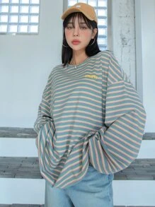 DAZY Áo thun nữ Lá thư Sọc Giải trí - Nhiều màu - Xem 7