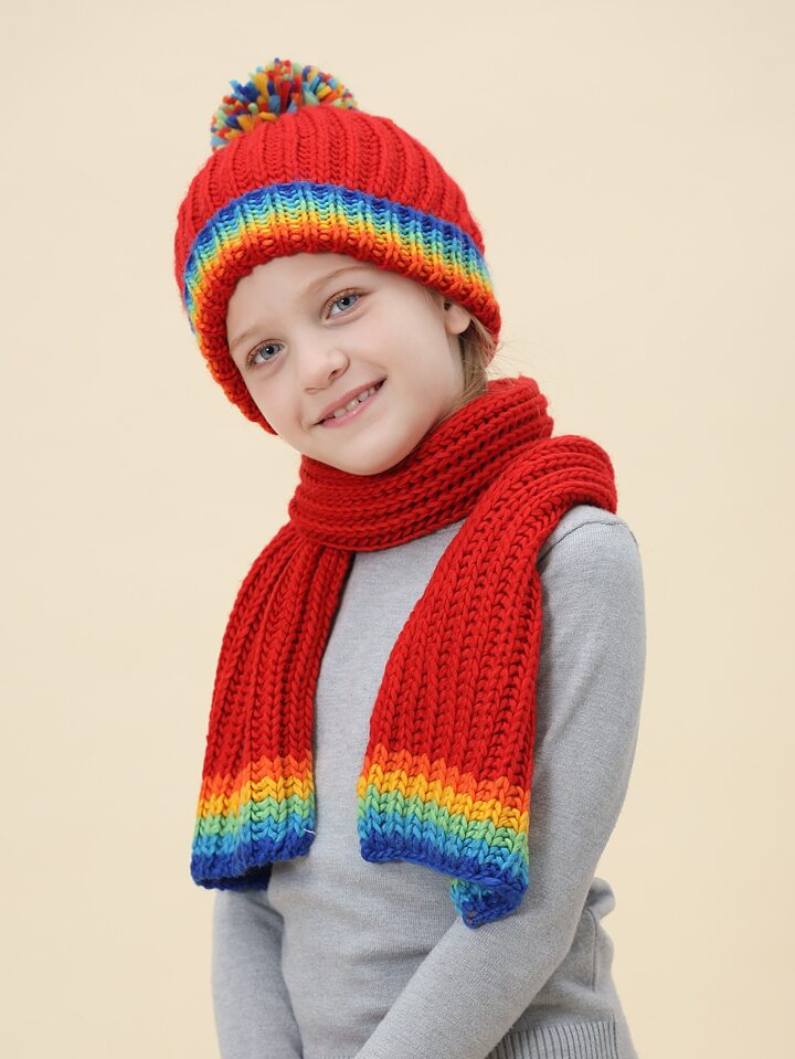 Sciarpa Cappello Arcobaleno Uncinetto Set Berretto A Rete Morbido