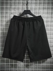 Manfinity LEGND Men's Japanese Letter & Dragon Graphic Drawstring Waist Casual Shorts, Summer Graphic Going Out Casual Drawstring Sweat Shorts, For Husband, Boyfriend Gifts - Black - View 2