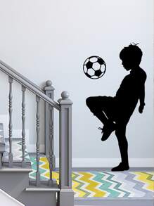 1 张，黑色小男孩踢足球装饰墙贴 - 黑色 - 查看 5