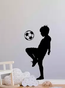 1 张，黑色小男孩踢足球装饰墙贴 - 黑色 - 查看 2