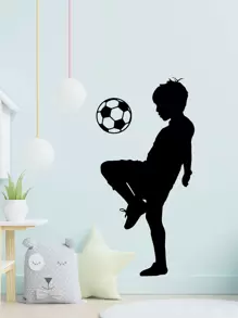 1 张，黑色小男孩踢足球装饰墙贴 - 黑色 - 查看 4