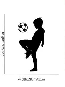 1 张，黑色小男孩踢足球装饰墙贴 - 黑色 - 查看 6