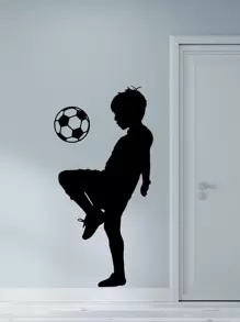 1 张，黑色小男孩踢足球装饰墙贴 - 黑色 - 查看 3