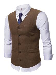 Manfinity Mode Men Patched Pocket Wool-Mix Waistcoat Without Blouse - Coffee Brown - View 1