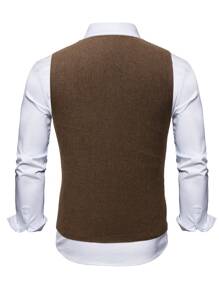 Manfinity Mode Men Patched Pocket Wool-Mix Waistcoat Without Blouse - Coffee Brown - View 2