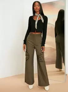 SHEINNeu High Waist Zipper Detail Drawstring Hem Pants