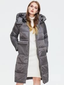 Abrigo con capucha acolchado, de talla grande, con cremallera y bolsillos con solapa - Gris - Ver 3