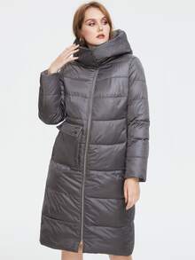 Abrigo con capucha acolchado, de talla grande, con cremallera y bolsillos con solapa - Gris - Ver 4