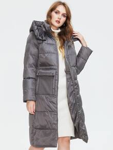 Abrigo con capucha acolchado, de talla grande, con cremallera y bolsillos con solapa - Gris - Ver 5