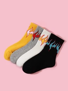 4pairs Toddler Kids Flame Pattern Socks - Multicolor - View 1