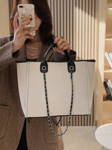 Minimalist Large Capacity Tote Bag, Tote Bag Large, Best Fall Inspo Ideas Winter Gifts - White - View 8