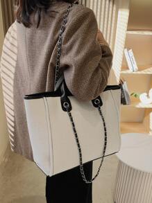 Minimalist Large Capacity Tote Bag, Tote Bag Large, Best Fall Inspo Ideas Winter Gifts - White - View 7