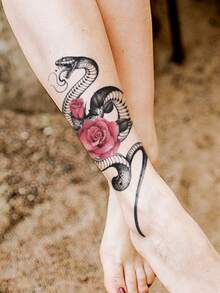 6pcs Floral & Snake Pattern Tattoo Sticker - Multicolor - View 2
