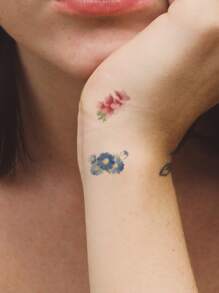6pcs Floral & Snake Pattern Tattoo Sticker - Multicolor - View 3