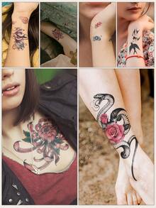 6pcs Floral & Snake Pattern Tattoo Sticker - Multicolor - View 7