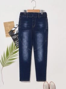SHEIN Bé Trai Quần Jeans Túi màu trơn - Rửa tối - Xem 1