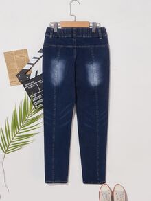 SHEIN Bé Trai Quần Jeans Túi màu trơn - Rửa tối - Xem 2