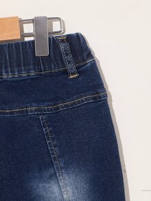 SHEIN Bé Trai Quần Jeans Túi màu trơn - Rửa tối - Xem 3