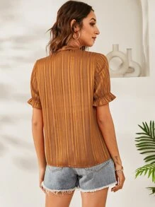 Áo sơ mi nữ Xù Thắt nơ trước màu trơn Thanh lịch - gừng - Xem 2