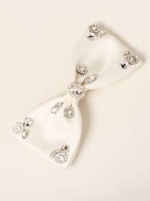 白色编织水钻蝴蝶结发夹，女士发饰，爪夹，发卡，学生用品，优雅，学院风，冬季女装，蝴蝶结，可爱，派对造型，高贵，头部配饰，发夹 - 白色 - 查看 5